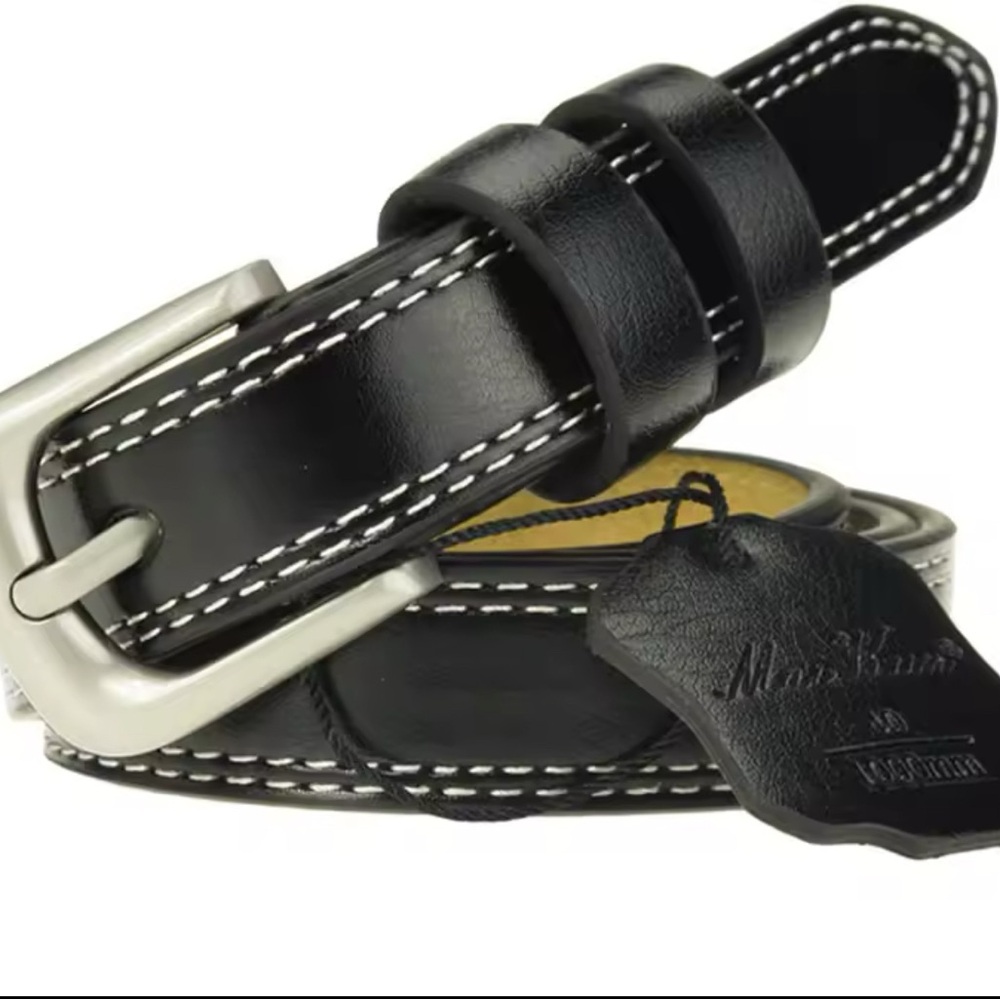Black Genuine Leather Belt with Silver Buckle